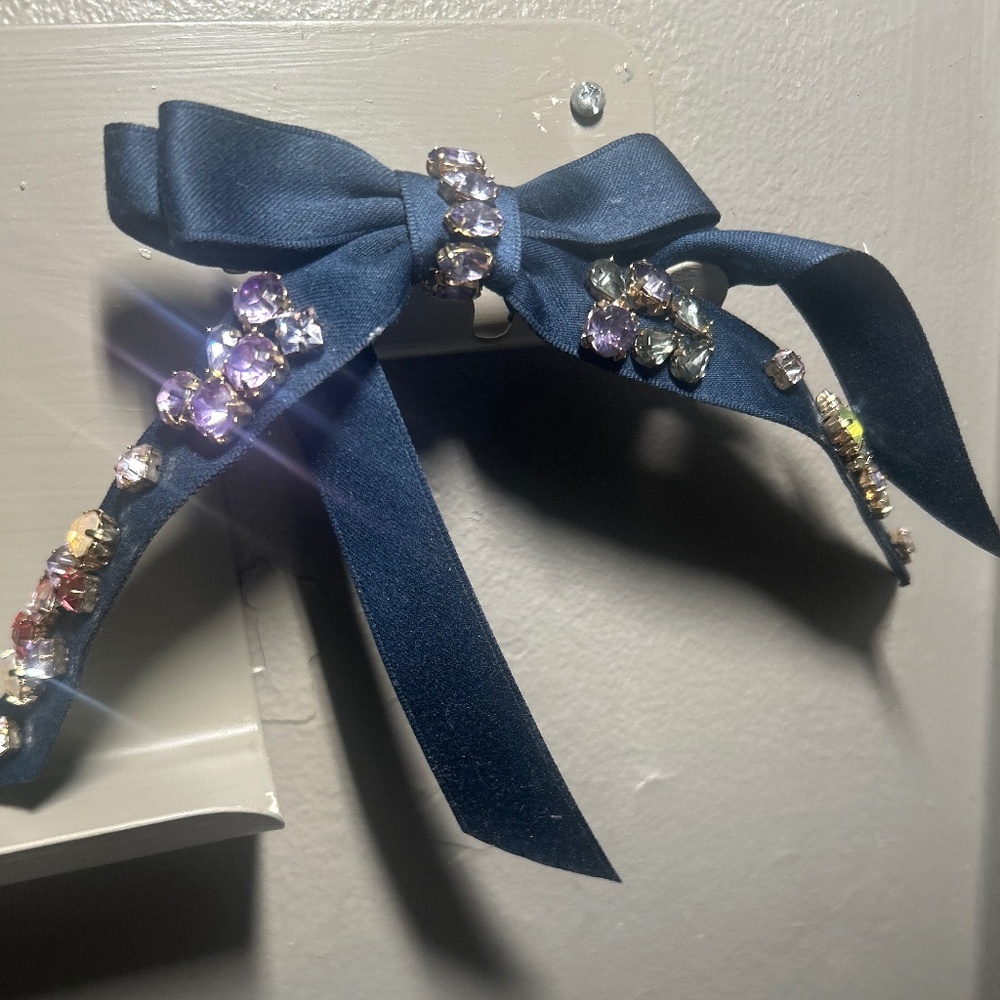 J. Crew Dark Navy Blue Embellished  Bow Barrette (Never-Worn)